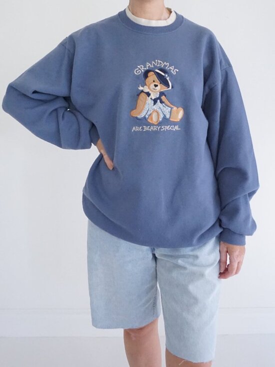 Sweaters - Vintage MCE Sportswear Blue Grandma Bear Teddy Graphic Sweatshirt Cotton XL